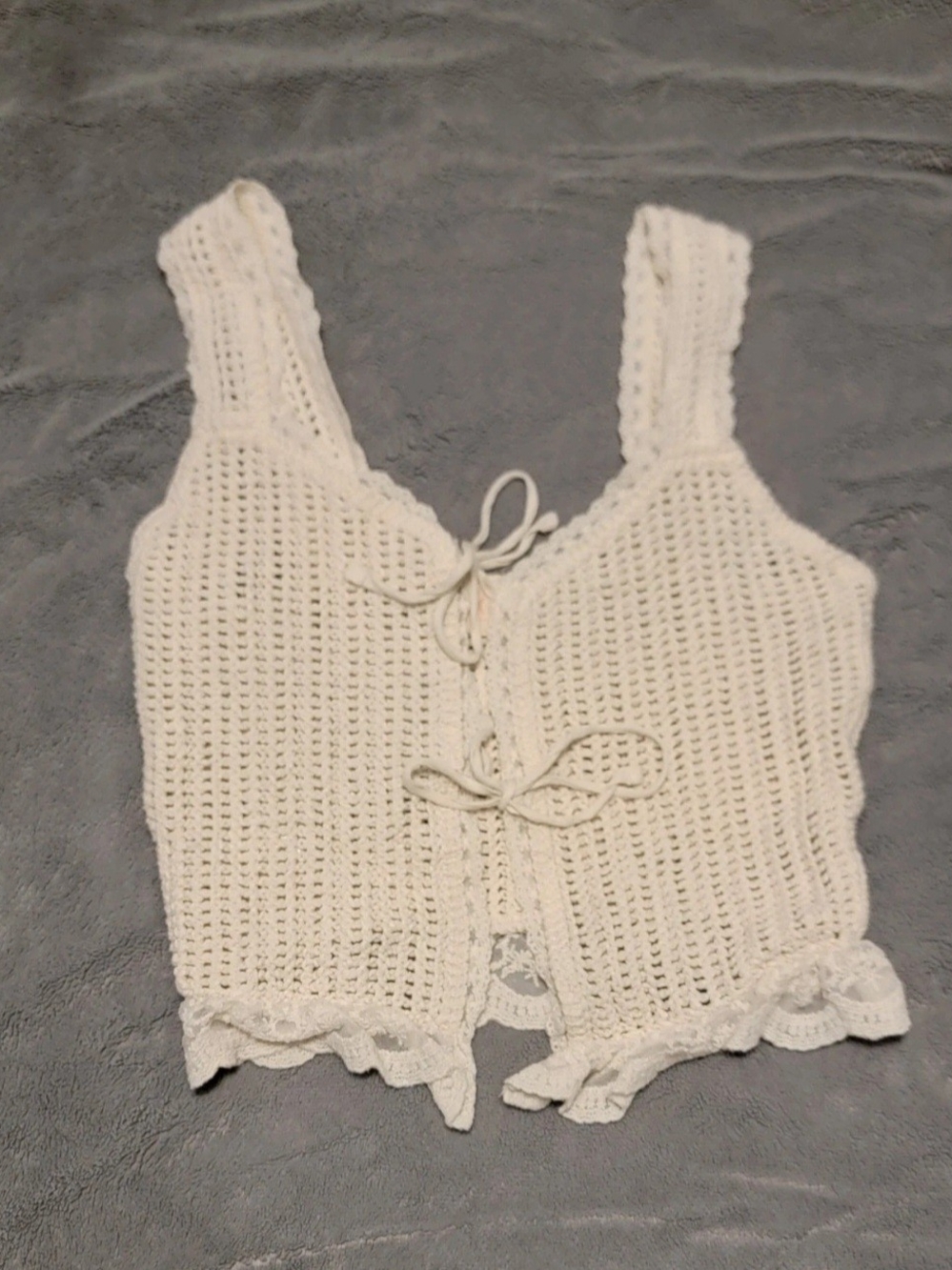 Good Luck Gem Cream Crochet Tie-Front Camisole